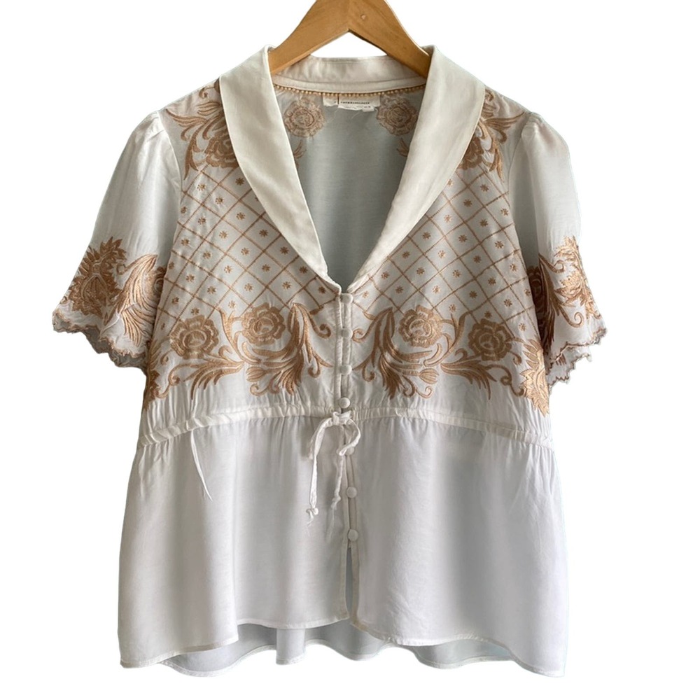 Anthropologie Kathryn Embroidered Peplum Blouse